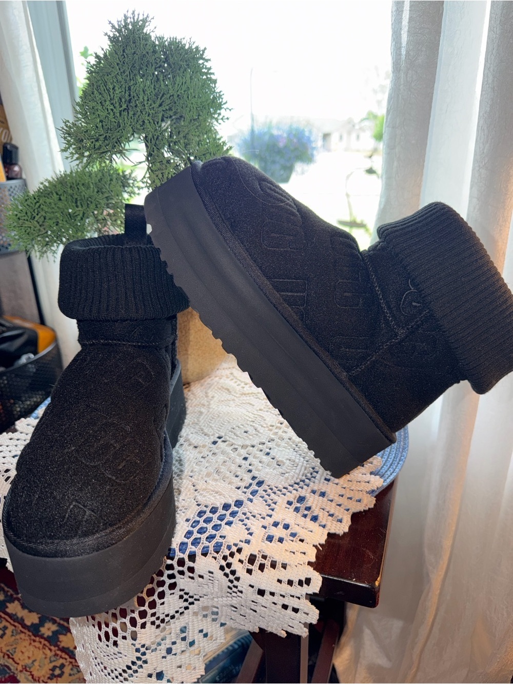 UGG Black Ribbed Knit Ankle Boots